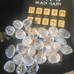 Rune Stone Set Clear Quartz Crystal Divination Runes, With Pouch ...