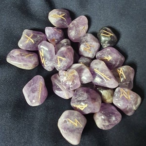 Amethyst Tumbled stone Viking Rune Stone Set, with pouch & Elder Futhark Runic Symbol Sheet, Crystal Divination image 6