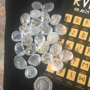 Rune Stone Set Clear Quartz Crystal Divination Runes, With Pouch ...