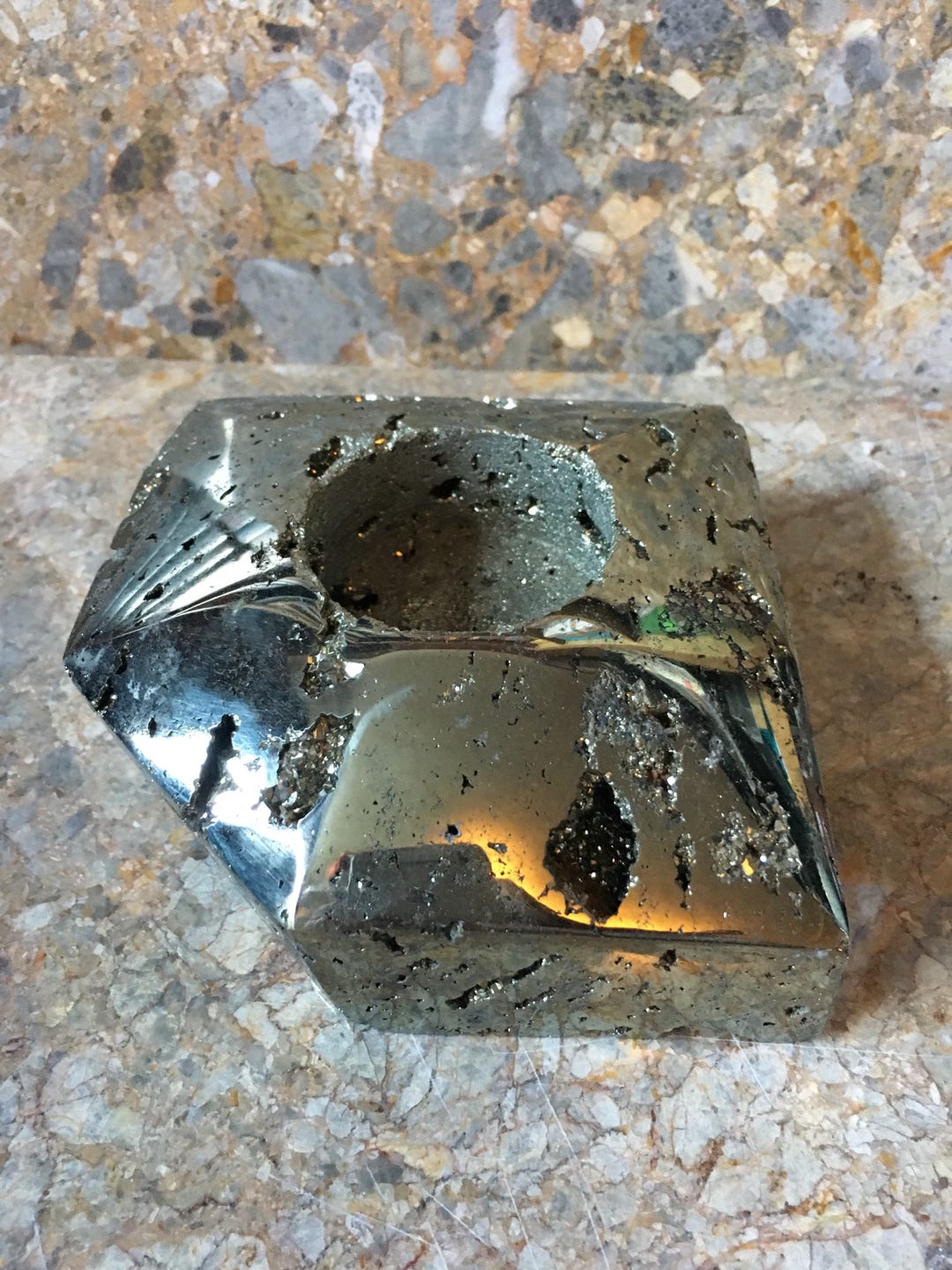 Polished Pyrite Tealight Candle Holder Protection Stone Iron Etsy