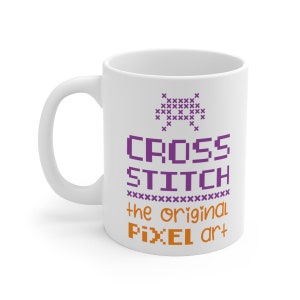 Cross Stitch la taza de café original Pixel Art, regalo de punto de cruz contado, vajilla Xstitch, decoración del hogar, taza de cerámica 11oz