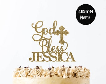 God Bless Cake Topper, Baptism Cake Topper, Christening Cake Topper, Holy Communion Cake Topper, Custom Baptism, any name Cake Topper