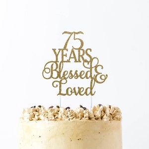 Happy 75th Birthday Cake Topper, Gold Glitter 75th Rwanda