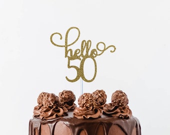 50th birthday cake topper, Happy 50th cake topper, hello 50, cake decorations, glitter cake topper, happy birthday, 50 & fabulous, 50party