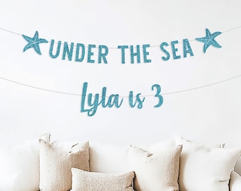 Custom Under the Sea banner, 3rd Birthday Decorations, Ocean theme Party Decor, Girls Third Birthday