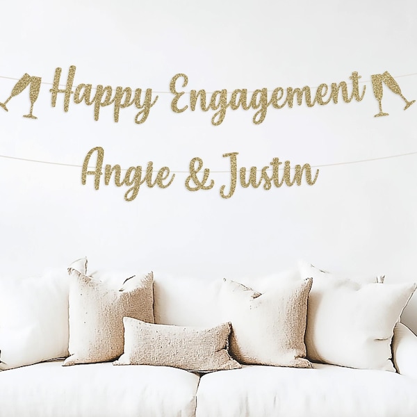 Happy Engagement banner, Engagement sign with names, engagement party decorations, custom customized, personalized banner