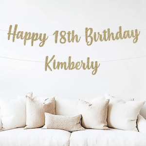 Happy 18th Birthday Banner, personalized name, 18th birthday party decorations, 18th birthday gift, 18th birthday, 18th birthday custom