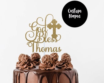 God Bless Cake Topper, Baptism Cake Topper, Christening Cake Topper, Holy Communion Cake Topper, Custom Baptism, any name