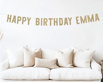 Custom Happy Birthday Banner, Personalized Name, Birthday Party Decor, Gold Glitter Sign, 1st 2nd 16th 18th 21st 30th, Custom Any age Banner
