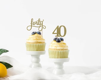 40th birthday cupcake topper, dirty forty cupcake topper, 40th anniversary cupcake topper, cupcake decorations, glitter cupcake topper,