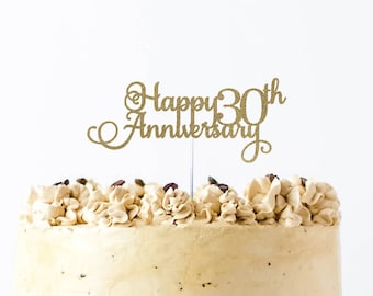 Happy 30th Anniversary Cake Topper, Gold Silver Cake Topper, Anniversary Cake Topper, Personalized Cake Topper, Any number cake topper