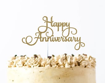 Happy Anniversary Cake Topper, Gold Silver Cake Topper, Anniversary Cake Topper, Personalized Cake Topper,Gold Cake Topper, Anniversary