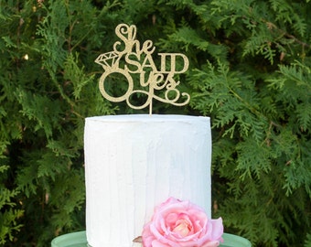 She Said Yes Cake Topper, engagement cake topper, wedding cake topper, bridal shower cake topper, gold glitter topper, bride to be