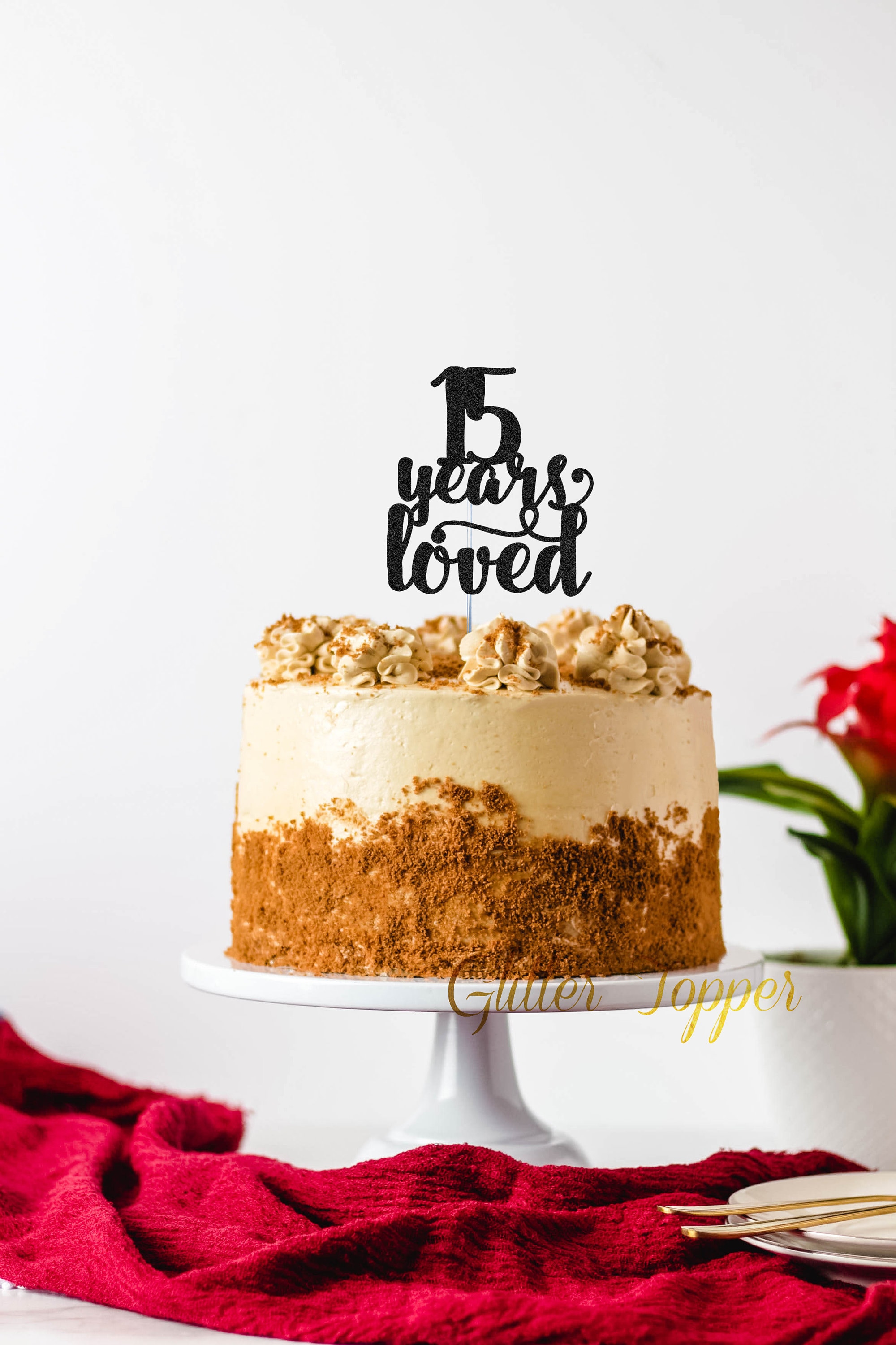 Tortenaufsatz „Happy 15th Birthday“ – Glitzernde Kuchendekoration Für 15. Geburtstag, 6,1x5,2 Zoll