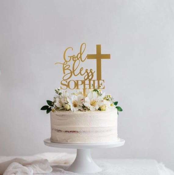 God Bless Cake Topper, Baptism Cake Topper, Christening Cake Topper, Holy Communion Cake Topper, Custom Baptism, any name, Dedication
