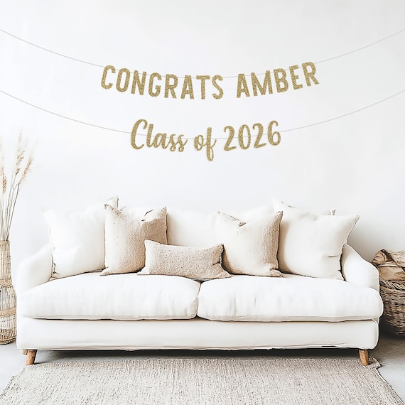 Graduation Banner, Class of 2026, Personalize Name, High School, College, University, Grad party, Decorations, Glitter Party Decor