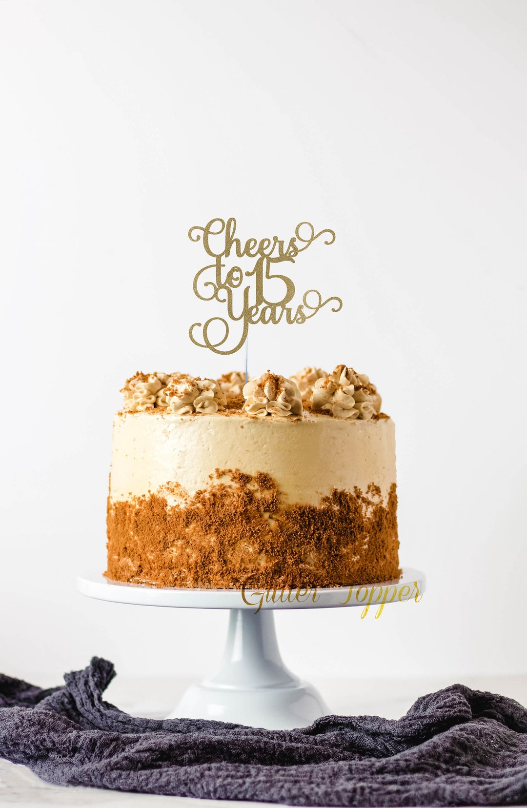 Happy 15th Birthday Cake Topper - 15 Years Blessed Glitter Gold Cake Decor For Teen Party - View #4