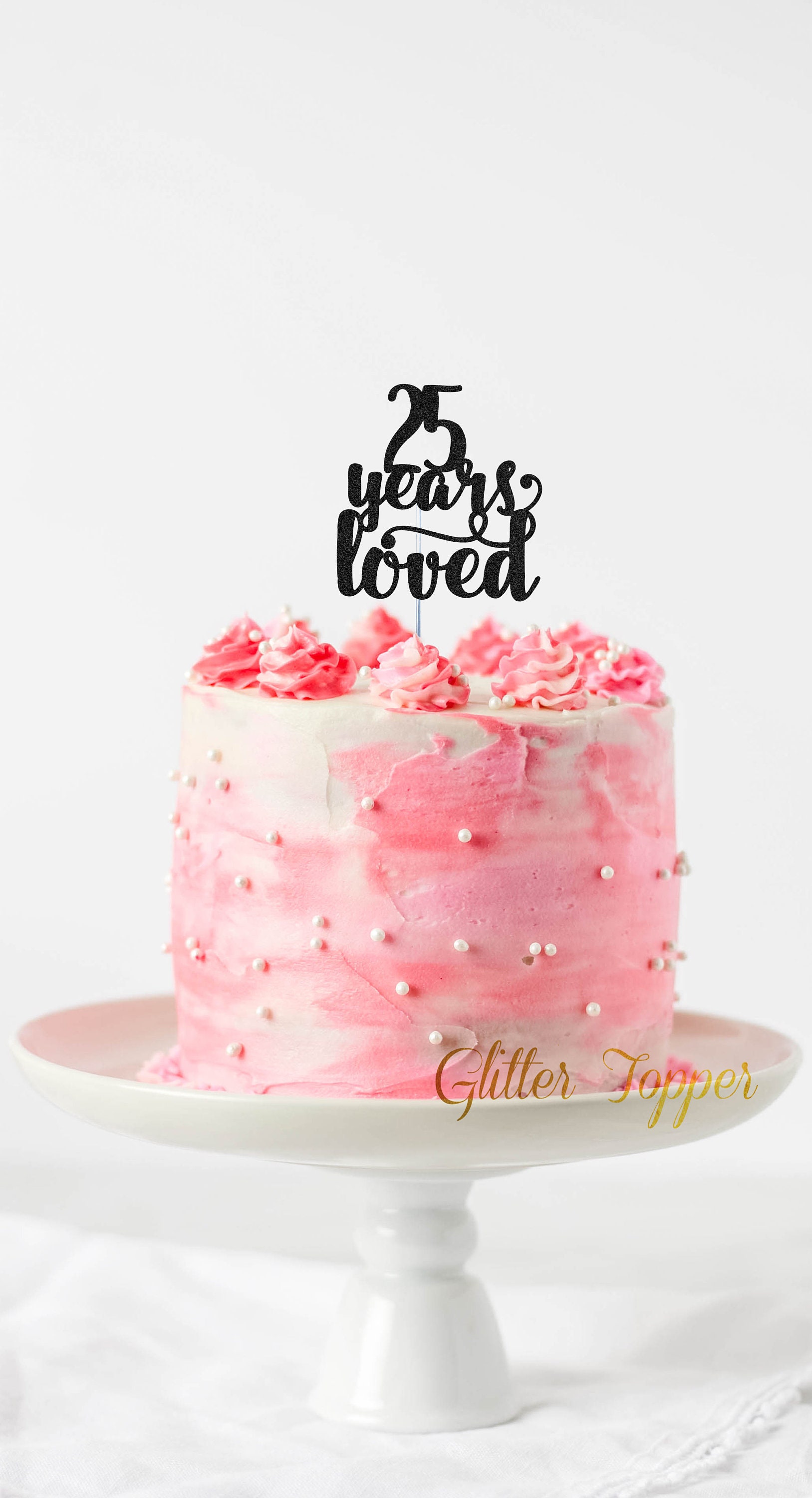 Stepping Into 25 Cake Topper - Black & Red Glitter High Heel & Rose Design For Women's 25th Birthday - View #8