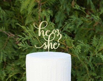 he or she cake topper, gender reveal cake topper, baby shower cake topper, gender reveal decor, baby shower decor, boy or girl cake topper