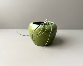 Vintage 60s California Pottery Planter: Green Drip Glaze MCM Vase