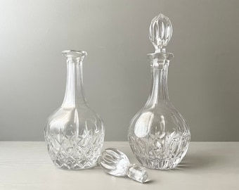 Vintage MCM Set of Two 4lbs Crystal Glass Decanters . 1960s Cut Crystal Wine Decanters . MCM Crystal Barware . Man Cave Cut Crystal Barware