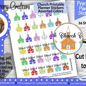 CHURCH PRINTABLE Planner Stickers, CUT Files, Classic Happy Planner ...