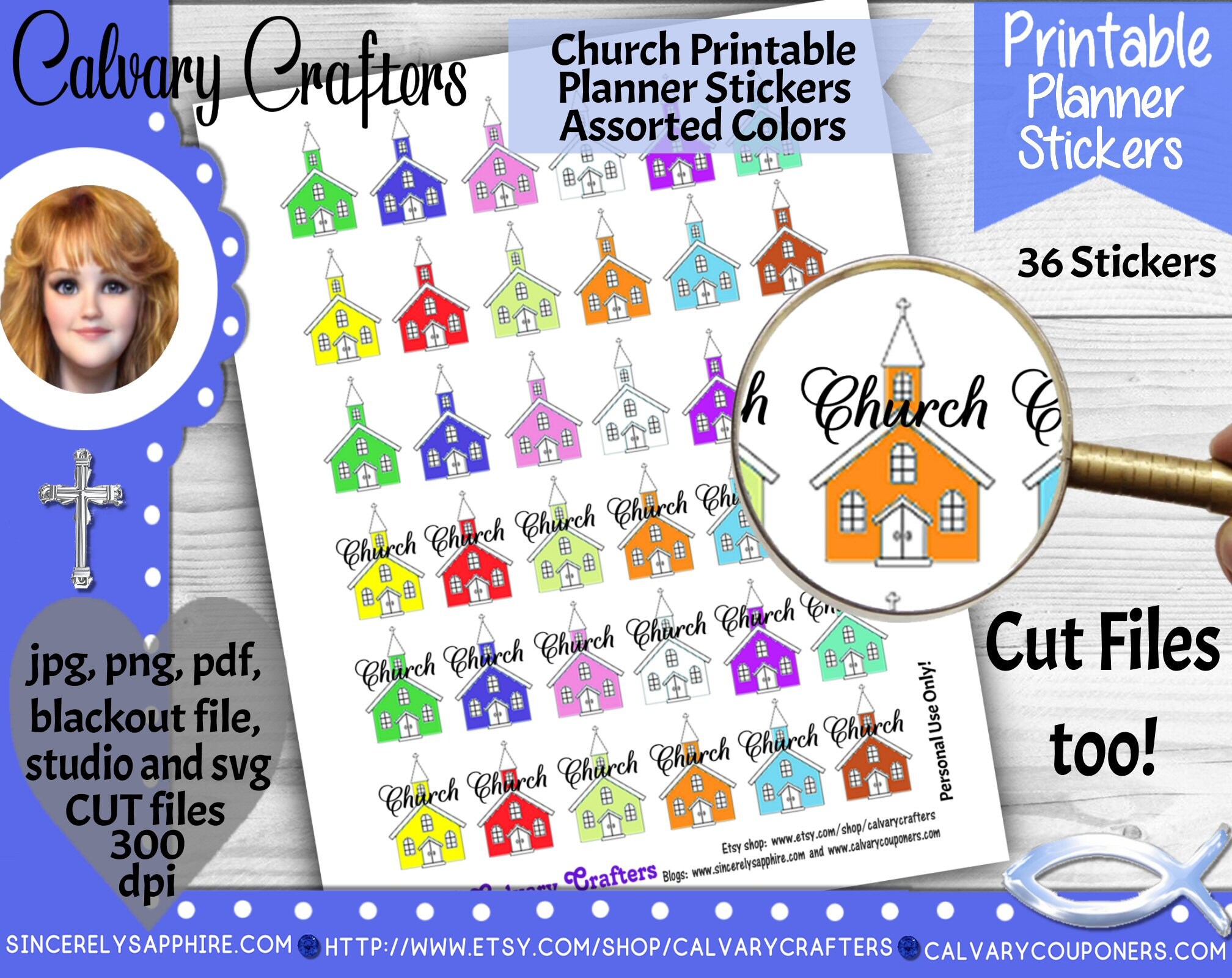 CHURCH PRINTABLE Planner Stickers, CUT Files, Classic Happy Planner ...