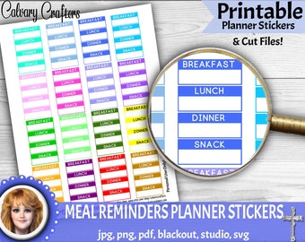 Meal Reminders PRINTABLE Planner Stickers, CUT Files, Food Plan, Happy Planner, Erin Condren, Functional, Meal Plan, Silhouette, Cricut