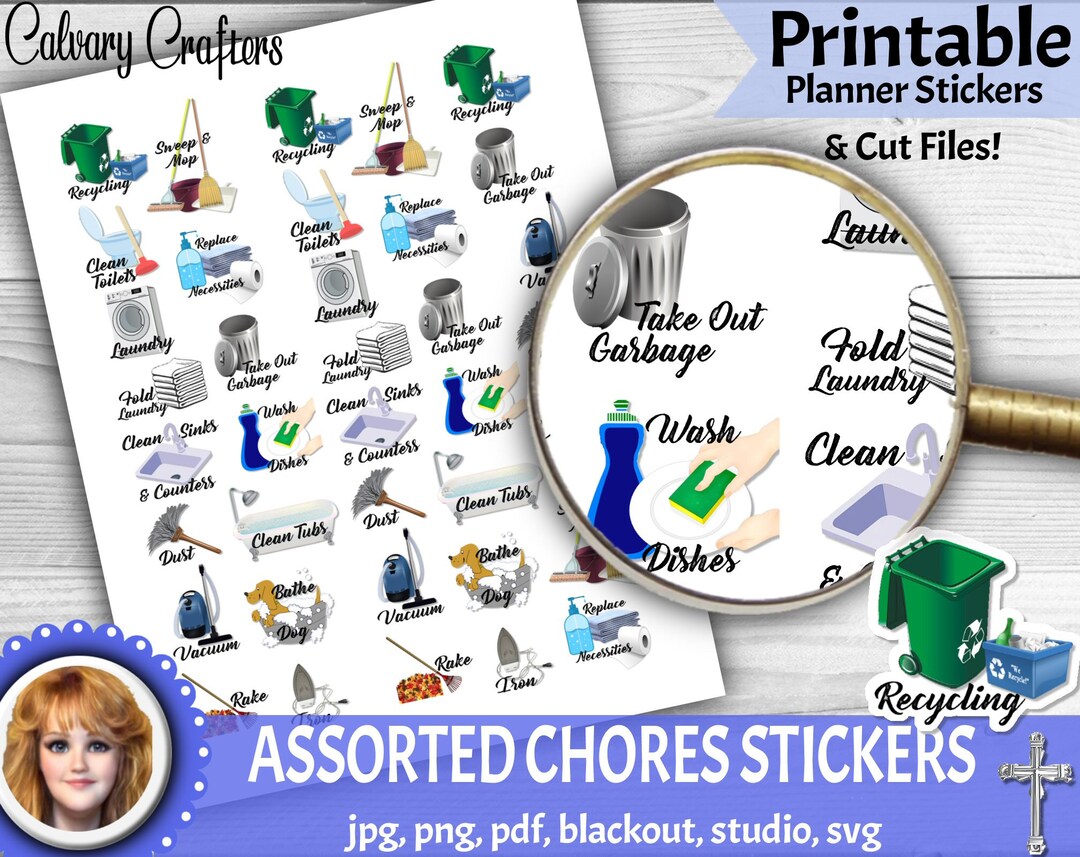 CHORES Assorted Chores PRINTABLE Planner Stickers, CUT Files ...