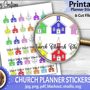 CHURCH PRINTABLE Planner Stickers, CUT Files, Classic Happy Planner ...