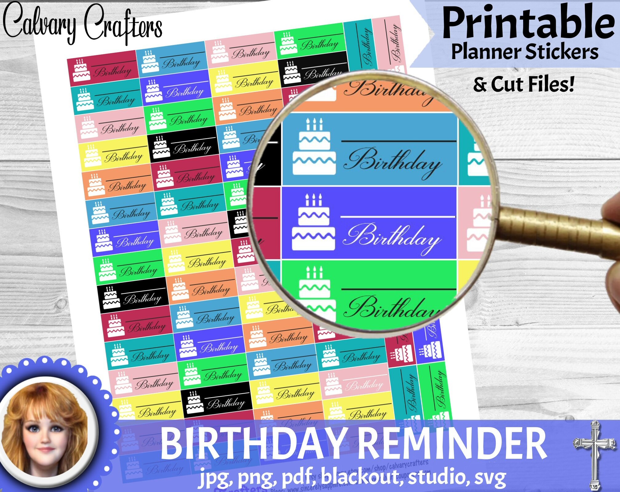 Birthday Reminder PRINTABLE Planner Stickers &amp; CUT FILES Classic Sized ...