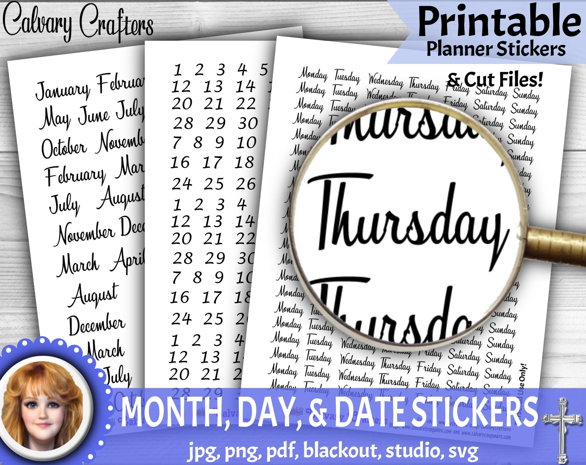 Planner Date Day and Month PRINTABLE PLANNER Stickers Bundle, CUT Files ...