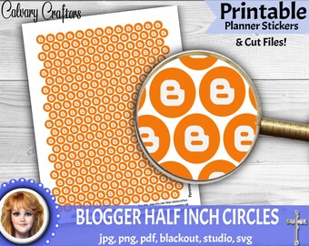 BLOGGER Social Media Half Inch Circles PRINTABLE Planner Stickers, CUT Files, Happy Planner, Erin Condren, Functional, Cricut, Silhouette