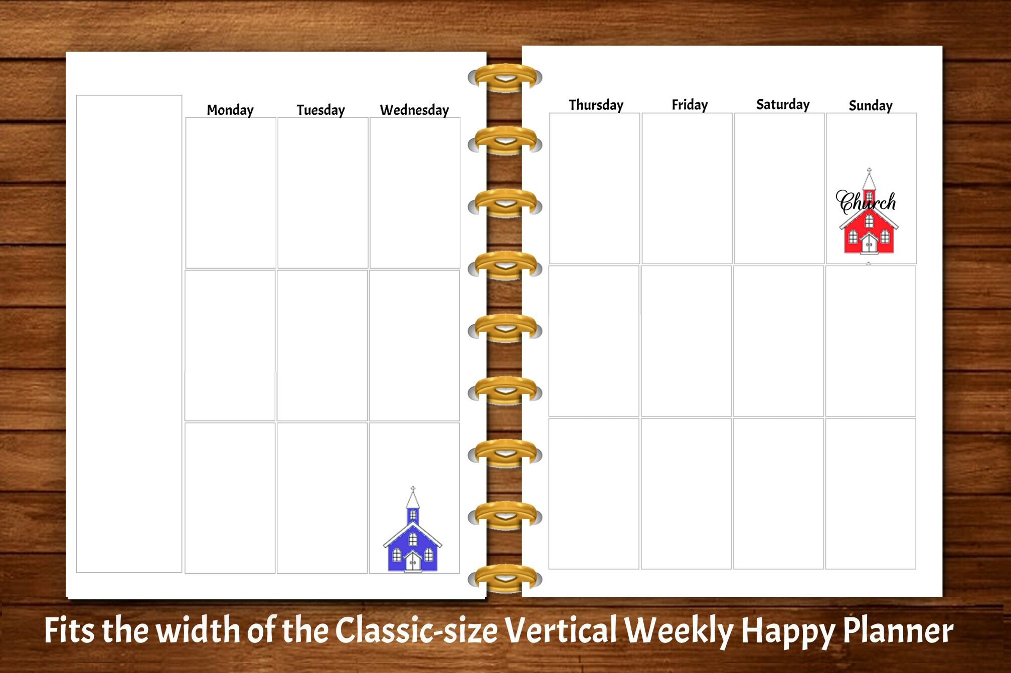 CHURCH PRINTABLE Planner Stickers, CUT Files, Classic Happy Planner ...