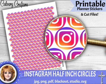 INSTAGRAM Social Media Half Inch Circles PRINTABLE Planner Stickers, CUT Files, Happy Planner, Erin Condren, Functional, Cricut, Silhouette