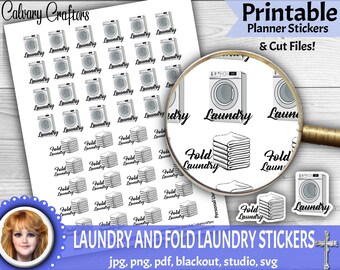Laundry and Fold Laundry PRINTABLE Planner Stickers, CUT Files, Functional, Happy Planner, Erin Condren, Silhouette, Cricut, Wash Clothes