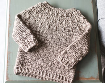 Dahlia BABY Pull Crochet Pattern, Manches longues et courtes, Tailles 0-6 mois, 6-12 mois, 12-24 mois, 2T