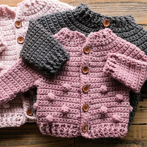 Baby, Child Sweater, Crochet Pattern, Rylan Cardigan, Bobbles, Sizes 3/6, 12, 18 Months, 2T, 4T, 6