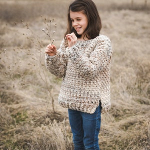 Child Crochet Sweater Pattern, Super Bulky Yarn, Quick, Easy, Cozy Day Child Sweater, Child Sizes 2, 4, 6, 8, 10, 12 image 1