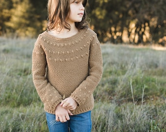 Dahlia Sweater Crochet Pattern, Long AND Short Sleeve, Child Sizes 4, 6, 8/10, Women's XS, S, M, L, XL, 2X, 3X