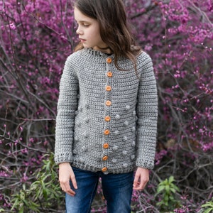 Big Kids and Teen Sweater, Crochet Pattern, Rylan Cardigan, Bobbles, Sizes 8, 10, 12, 14, 16 image 1