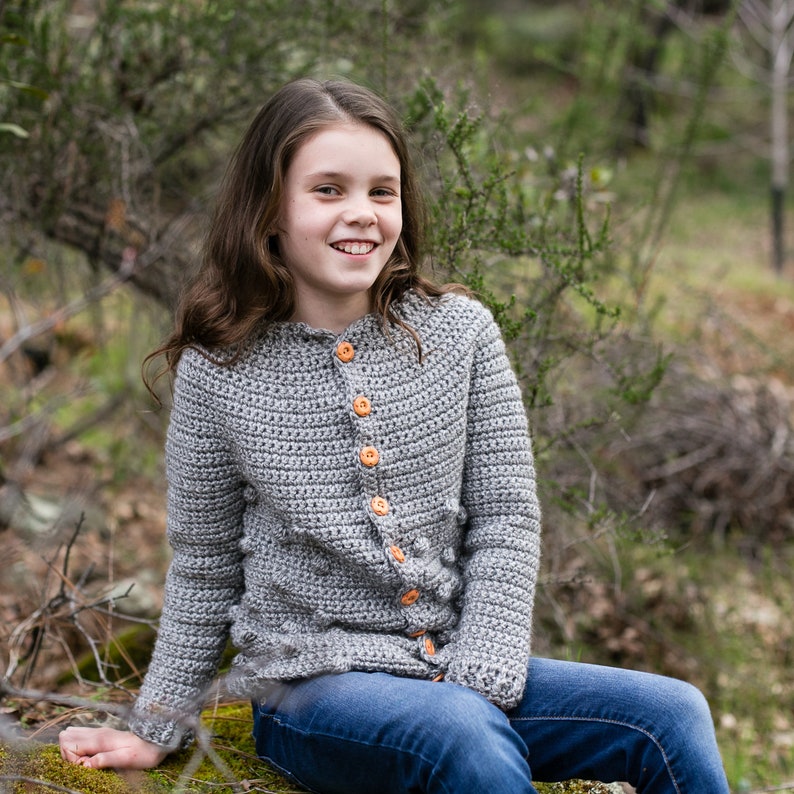 Big Kids and Teen Sweater, Crochet Pattern, Rylan Cardigan, Bobbles, Sizes 8, 10, 12, 14, 16 image 4