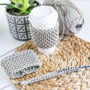 Tunisian Crochet Coffee Sleeve Pattern, Coffee Cozy with Bulky Yarn, PDF image 4