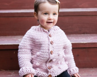 Baby, Child Sweater, Crochet Pattern, Rylan Cardigan, Bobbles, Sizes 3/6, 12, 18 Months, 2T, 4T, 6