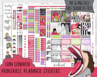Halloween Printable Stickers, Halloween Movies Weekly Kit, Printable Planner Stickers, Erin Condren Vertical Layout, Digital Planner Sticker