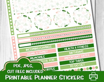 March Printable Notes Page, Erin Condren Notes, Printable Planner Stickers, St Patricks Day Notes, Clover Stickers, Shamrock Stickers