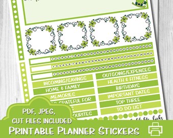 Printable Notes Page, Erin Condren Notes, Printable Planner Stickers, March Notes Page, St Patricks Day Notes, Clover Stickers, Shamrocks