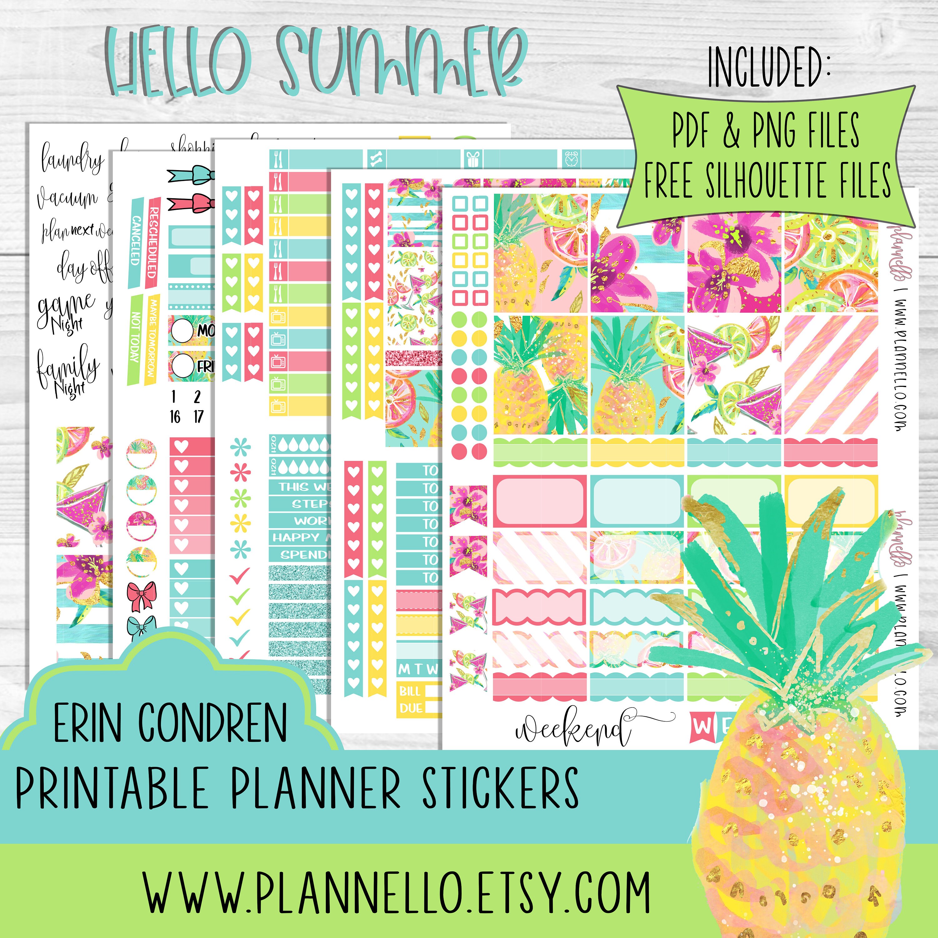 pineapple printable planner stickers summer weekly planner etsy
