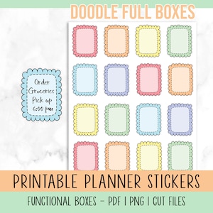 Full Box Printable Planner Stickers, Doodle Stickers, Functional Boxes, Erin Condren, Functional Planner Stickers, Pastel Stickers, Cut File