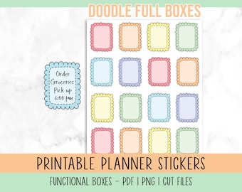 Full Box Printable Planner Stickers, Doodle Stickers, Functional Boxes, Erin Condren, Functional Planner Stickers, Pastel Stickers, Cut File